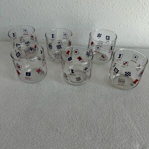 Libbey ENCO Nautical Humor Marine Signal Flag GLASS Barware Cocktail Set of 6